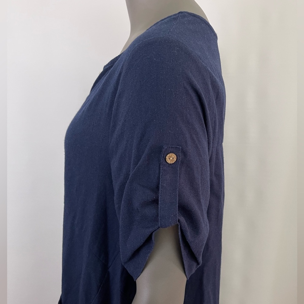 Minibee Dress Women M Navy Blue Linen Cotton Midi Lagenlook Boho Oversized - Picture 5 of 12